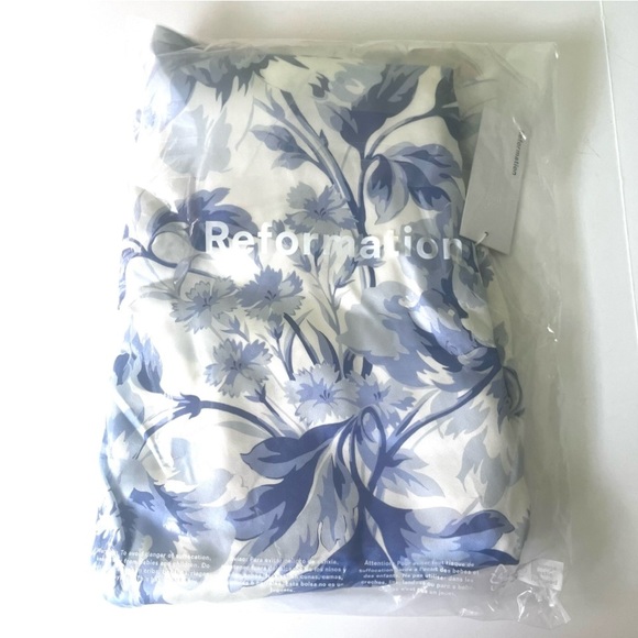 Reformation Myla Silk Dress Size 8 Meringue blue and white Maxi Silk Dress - Picture 7 of 8